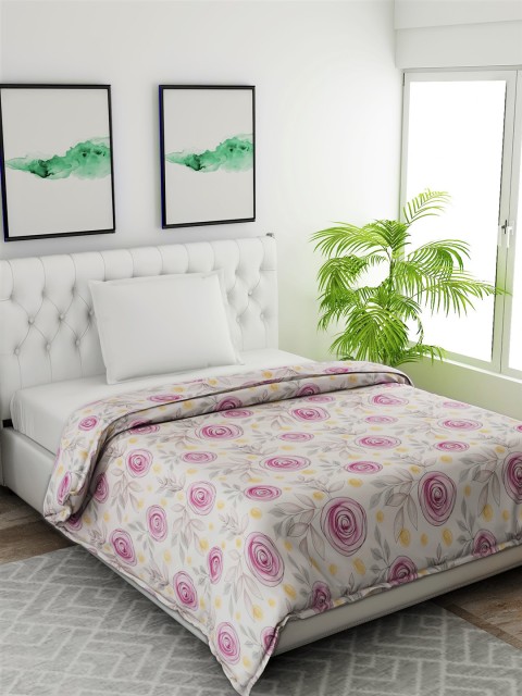 

Salona Bichona Off-White & Pink Floral AC Room 120 GSM Single Bed Comforter
