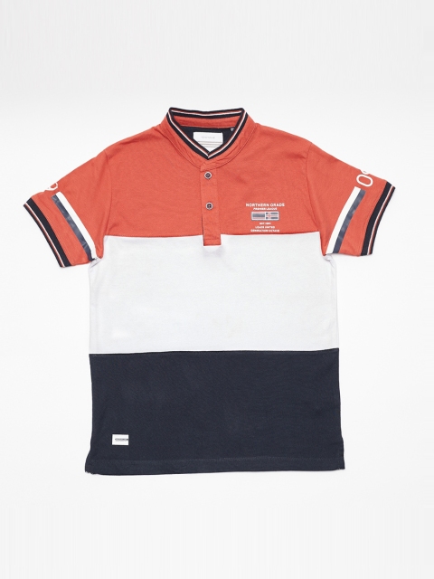 

Octave Boys Orange & White Colourblocked Henley Neck T-shirt
