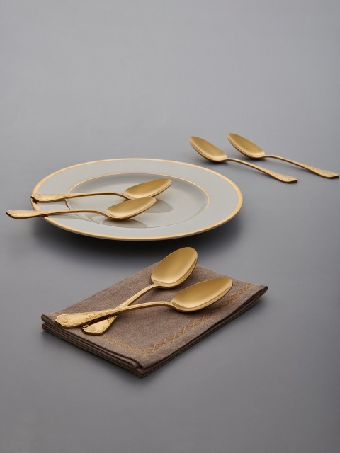 

Pure Home and Living Golden Royal Oak Dessert Spoon Set of 6, Gold