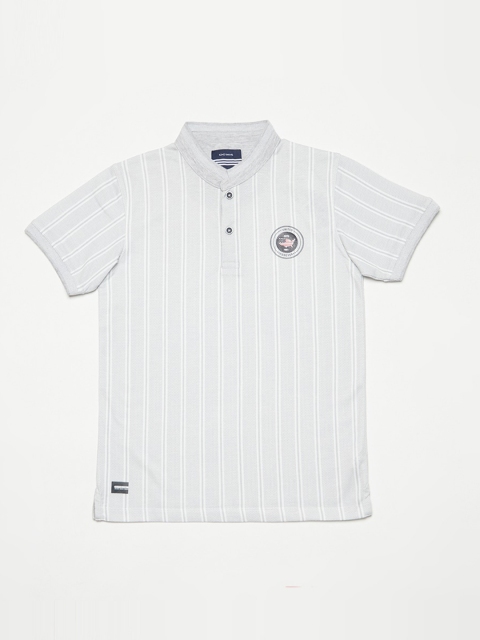 

Octave Boys Grey Striped Henley Neck T-shirt