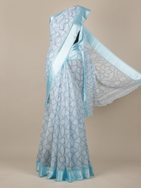 

Pothys Blue Printed Jute Silk Saree