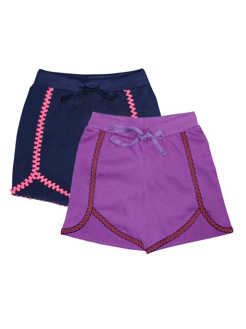 

KiddoPanti Girls Pack of 2 Solid Regular Shorts, Purple