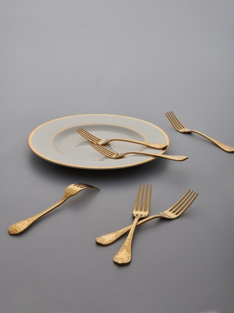 

Pure Home and Living Set of 6 Golden Dessert Fork, Gold