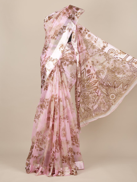 

Pothys Rose & Brown Jute Silk Printed Saree