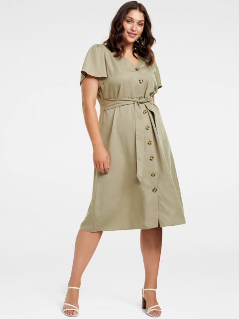 

Forever New Women Khaki Solid A-Line Dress
