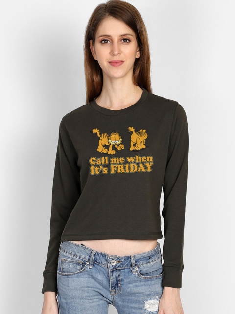 

Free Authority Garfield Print Olive Cropped Sweatshirt for Women