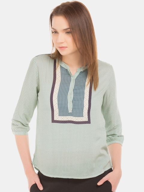 

Arrow Woman Blue Geometric Printed Mandarin Collar Top