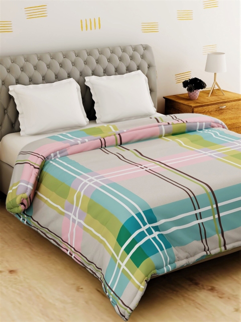 

Salona Bichona Green & Grey Checked AC Room 120 GSM Double Bed Comforter
