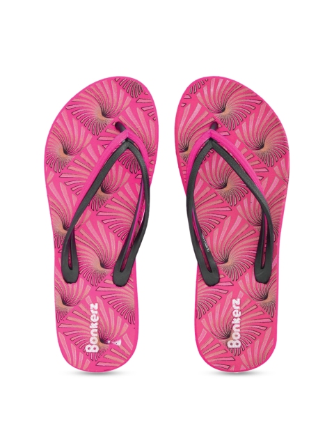 

Bonkerz Women Black & Pink Printed Thong Flip-Flops