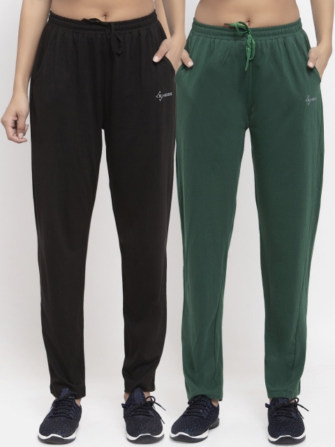 

NEUDIS Women Pack Of 2 Solid Track Pants, Green