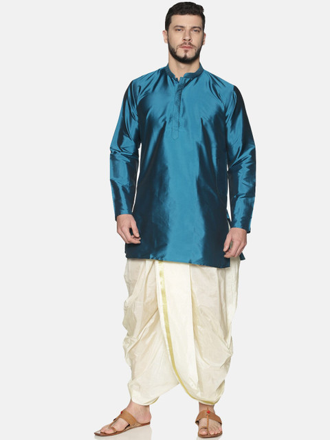 

TATTVA Men Blue Solid Kurta with Dhoti Pants