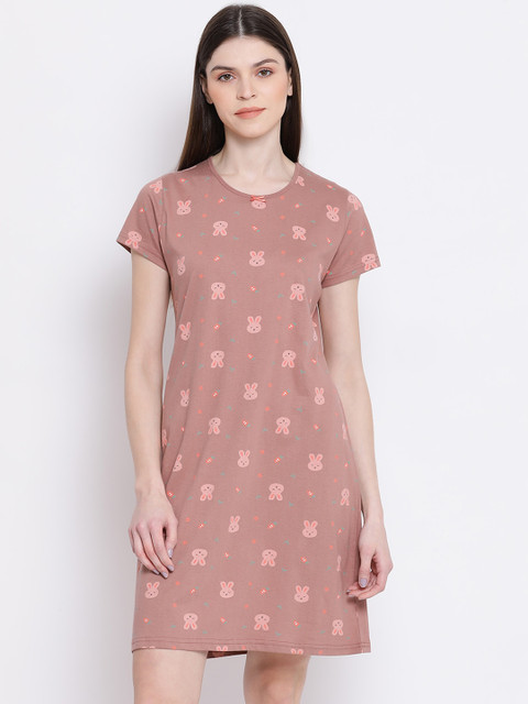 

Kanvin Women Coral Printed Round Neck Nightdress