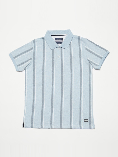

Octave Boys Blue & Black Striped Polo Collar T-shirt