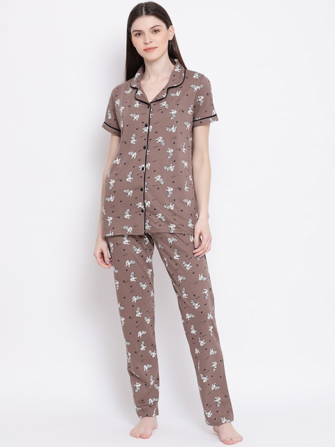 

Kanvin Women Brown & White Printed Night suit