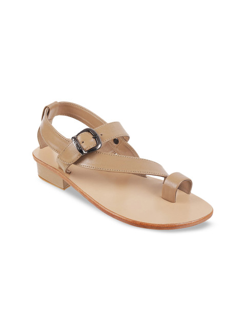 

Metro Men Beige Solid Leather Comfort Sandals