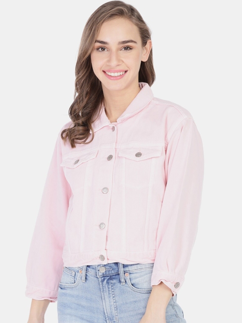 

GAP Women Pink Solid Cotton Denim Jacket