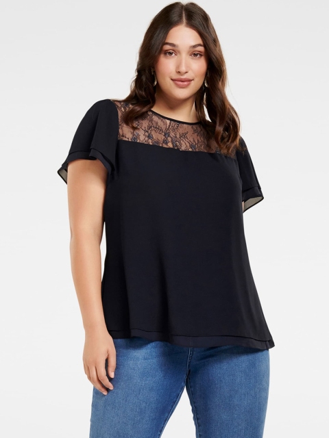 

Forever New Women Navy Blue Flutter Sleeves Plus Size Top