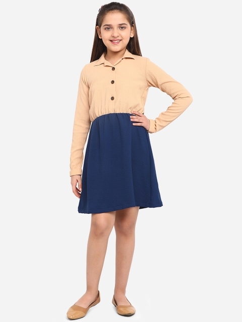 

Yuvraah Girls Multicoloured Colourblocked Fit and Flare Dress, Multi