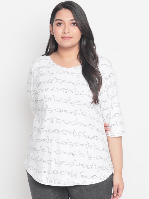 

Amydus Women White Printed Round Neck T-shirt
