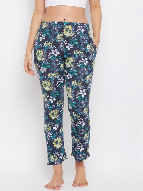 

Clovia Women Navy Blue & & Green Printed Lounge Pants