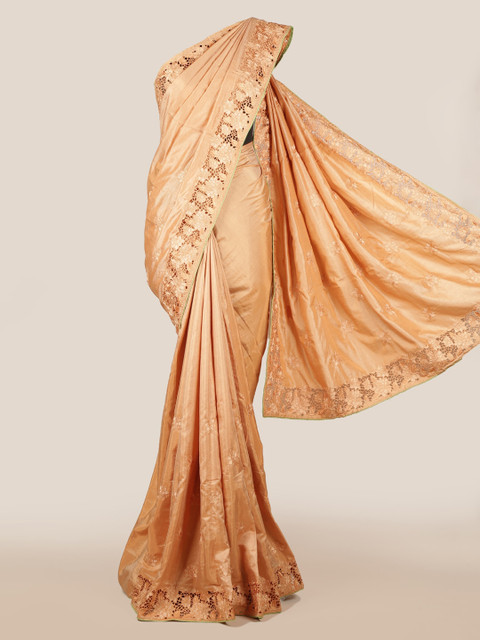 

Pothys Peach-Coloured Solid Art Silk Saree