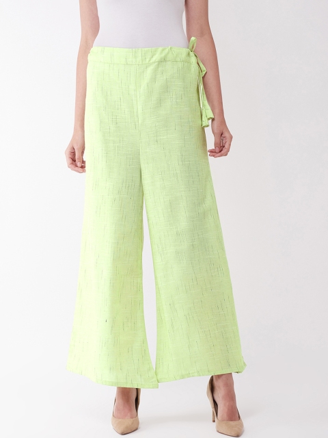 

InWeave Women Lime Green Self Design Wide Leg Palazzos