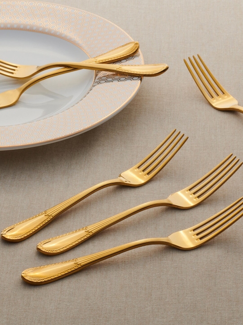 

Pure Home and Living Golden Elizabeth Dessert Fork Set of 6, Gold