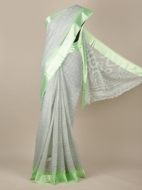 

Pothys Green Printed Jute Silk Saree