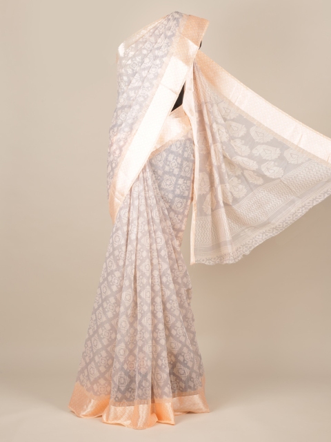 

Pothys Peach-Coloured Printed Jute Silk Saree