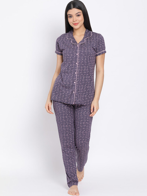 

Kanvin Women Grey Printed Night suit