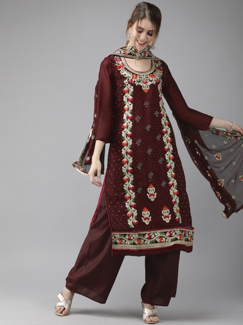 

Ishin Women Brown Embroidered Kurta with Palazzos & Dupatta