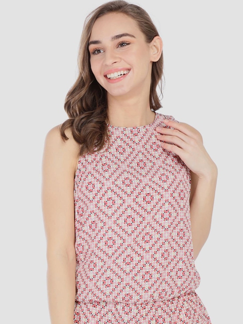 

GAP Women Pink Printed Tank Romper