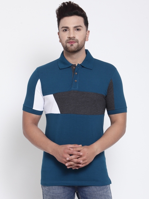 

Kalt Men Teal Colourblocked Polo Collar T-shirt