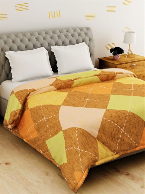 

Salona Bichona Brown & Orange Checked AC Room 120 GSM Double Bed Comforter