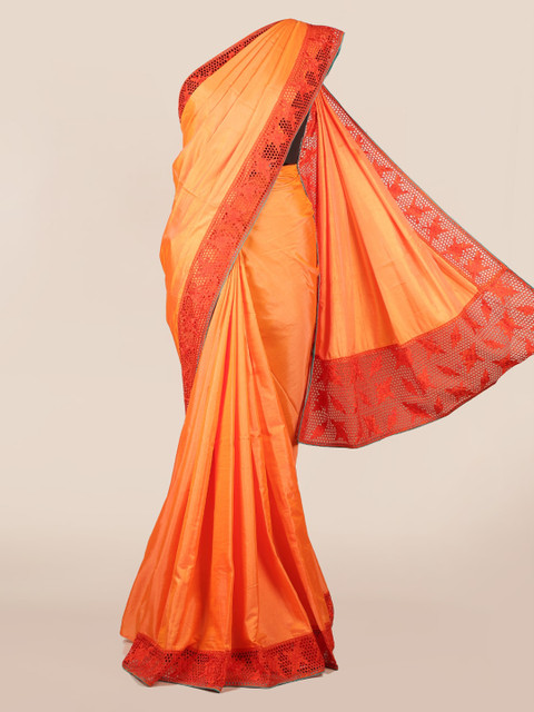 

Pothys Orange Solid Art Silk Saree