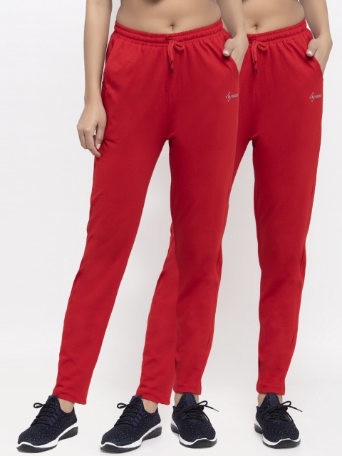 

NEUDIS Women Pack Of 2 Red Solid Track Pants
