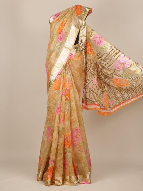 

Pothys Brown & Pink Jute Silk Printed Saree