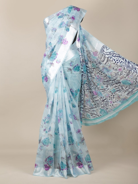 

Pothys Blue Printed Jute Silk Saree