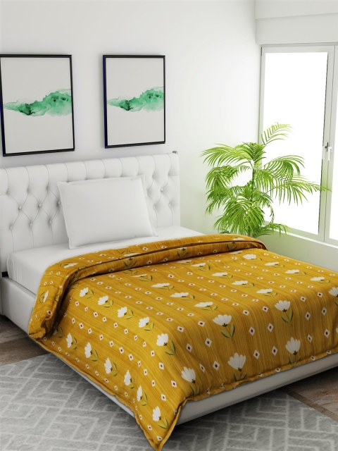 

Salona Bichona Mustard Brown & White Floral AC Room 120 GSM Single Bed Comforter