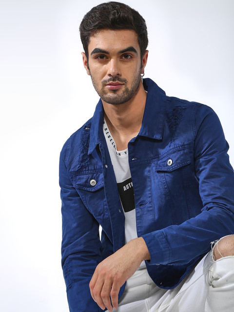 

Blue Saint Men Navy Blue Solid Lightweight Denim Jacket
