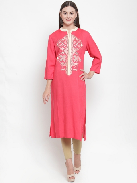 

WESTCLO Women Pink Embroidered Kurti