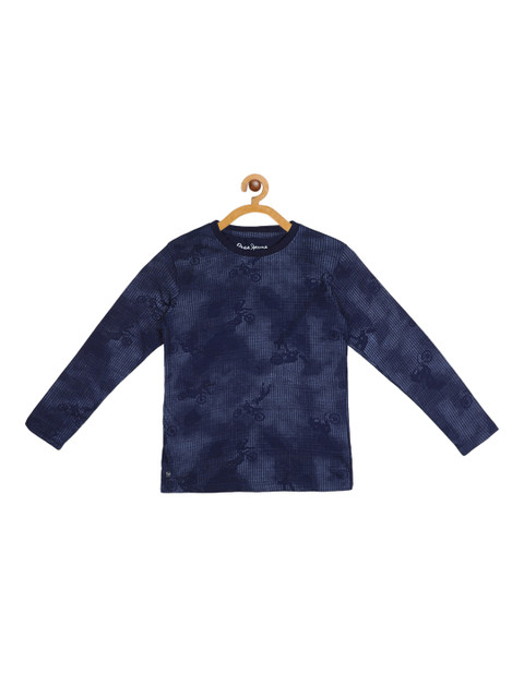 

Pepe Jeans Boys Navy Blue Printed Mandarin Collar T-shirt
