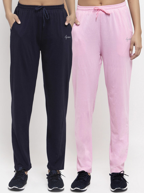 

NEUDIS Women Pack Of 2 Solid Track Pants, Pink