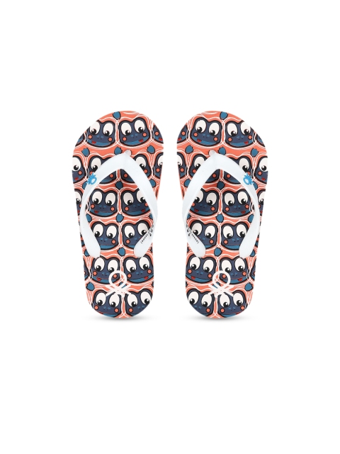 

United Colors of Benetton Unisex Kids White & Peach-Coloured Printed Thong Flip-Flops