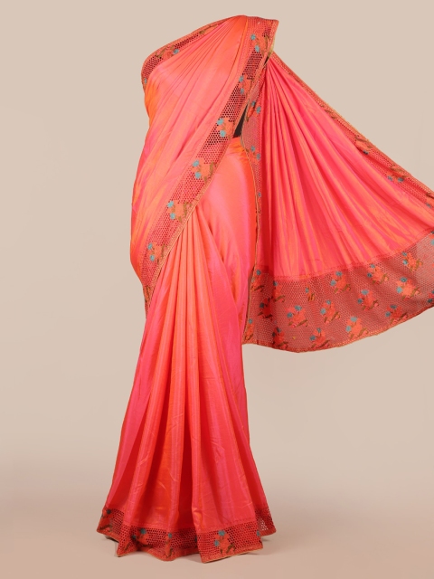 

Pothys Coral Pink Solid Art Silk Saree