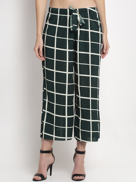 

NEUDIS Women Green Straight Fit Checked Culottes