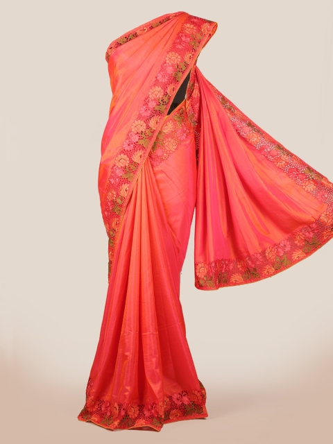 

Pothys Coral Pink Solid Art Silk Saree