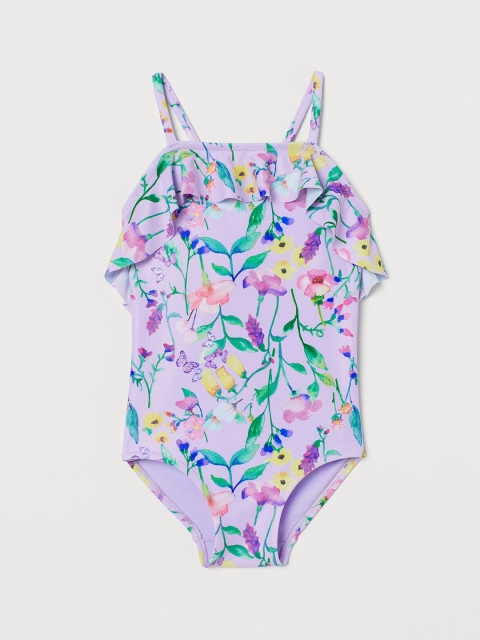 

H&M Girls Purple & Green Patterned Flounced Swimsuit 0919744001