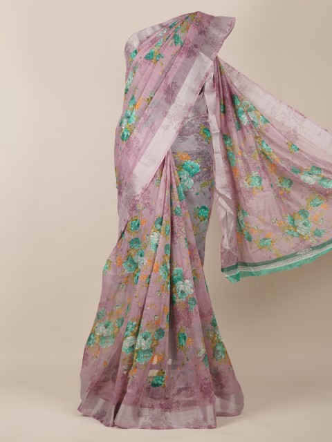 

Pothys Purple & Green Jute Silk Printed Saree