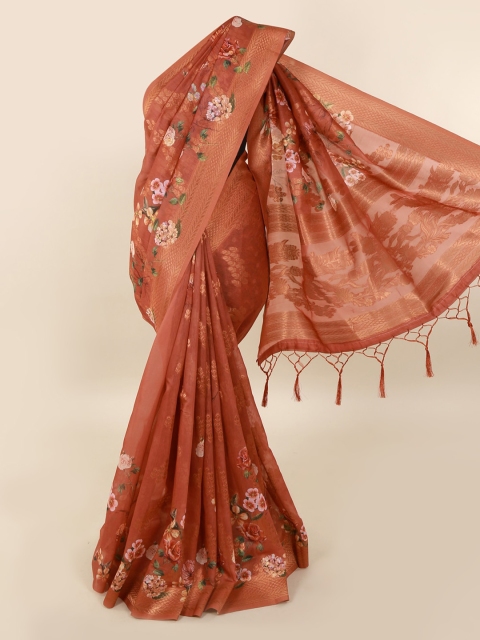 

Pothys Rust Brown Printed Pure Silk Saree